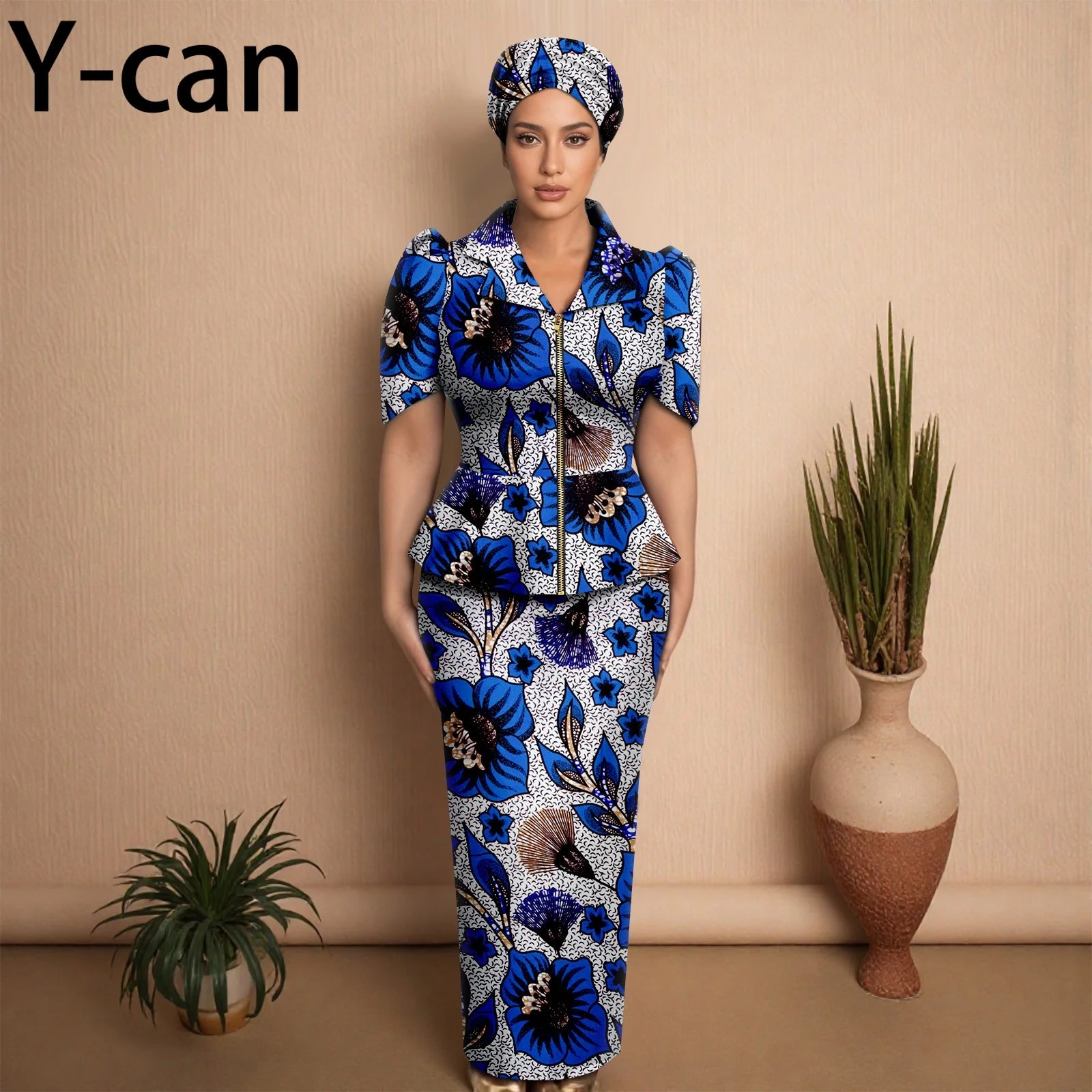 African Women Skirt Set Luxury Metal Zipper Top and Slim Fit Skirt Match Headscarf Party Wedding Elegant Lady Dress Suit 2526079