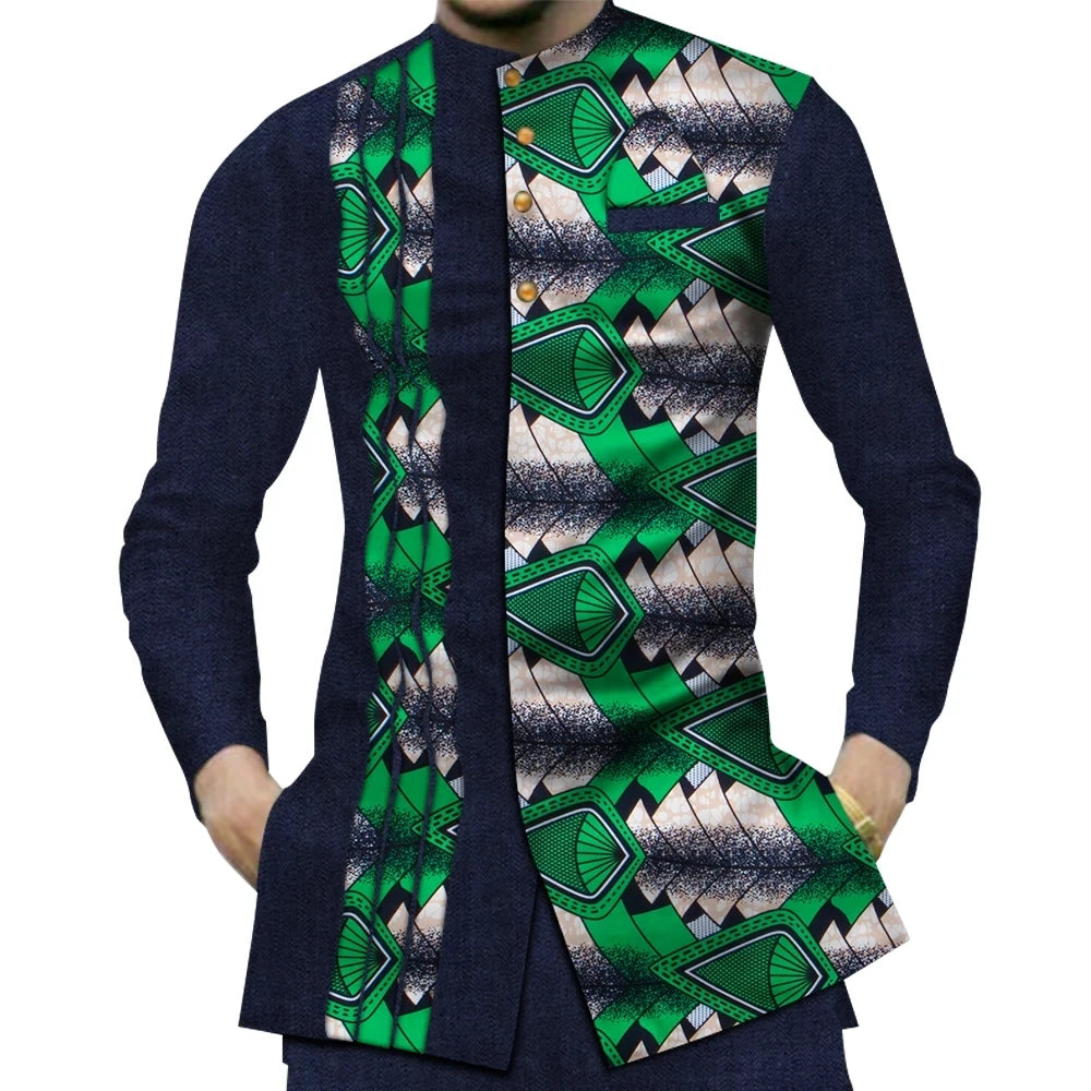 Casual 100% Cotton Mens African Clothing Dashiki Patchwork Print Shirt Tops Bazin Riche Traditional African Clothes WYN380