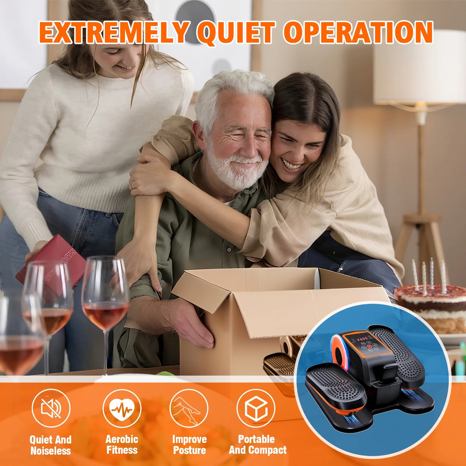 Under-Desk Electric Elliptical Pedal Exerciser 15-Levels 3 Auto Modes Fully Assembled Quiet Portable Full-Body for Office Home