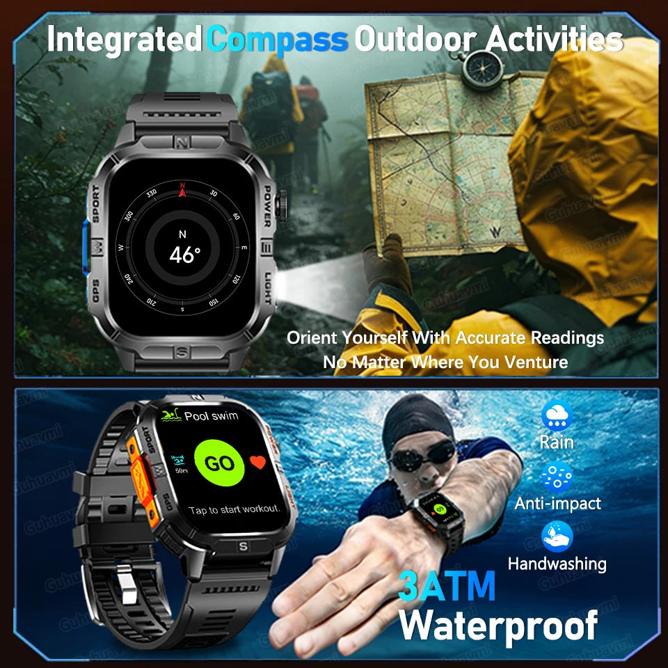 2026New GPS Outdoor Smart Watch Men Women Compass Altimeter Barometer Waterproof Bluetooth Call Sports Smartwatch 540mAh Battery