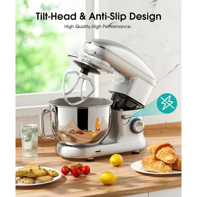 home.Stand Mixer, Electric Kitchen Mixer, 6 Speed Tilt-Head Stand Mixer with Pulse, Attachments include 6.5QT Bowl, Dish
