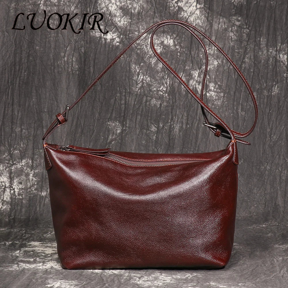 LUOKIR New Women's Genuine Leather Shoulder Bag Fashionable Retro HOBO Bag First Layer Cowhide Crossbody Bag Underarm Bag