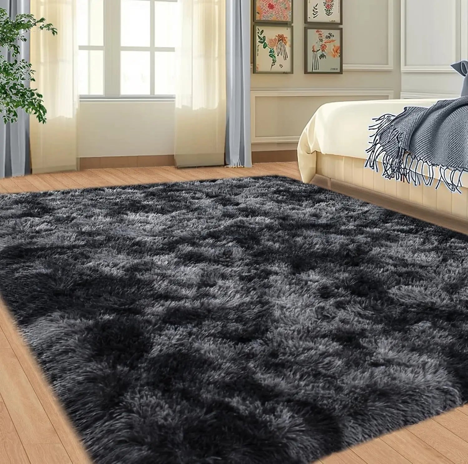 Soft Area Rugs for Living Room Non-Slip Thick Plush Carpets for Winter Tie-Dye Dark Gray Fluffy Artificial Velvet Soft Carpets
