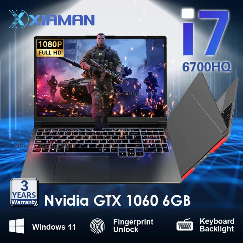 Xiaman 16" Gaming Laptop intel Core i7-6700HQ GTX 1060 Notebook PC IPS 1920*1200 16GB DDR4 1TB SSD Windows 11 Pro Laptop Gamer