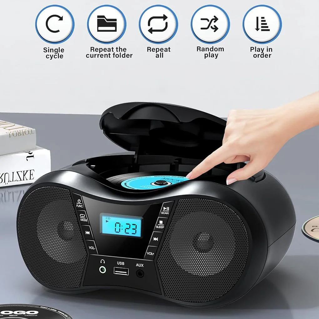 Portable CD Player Bluetooth Boombox CD Player AM/FM Radio Stereo Player, Compatible For CD/CD-R/RW Radio For Home