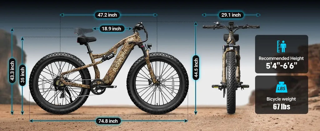 1350W Peak Electric Bike for Adults 48V 20AH Battery 26 Fat Tire Full Suspension Mountain Ebike 80 Miles Range