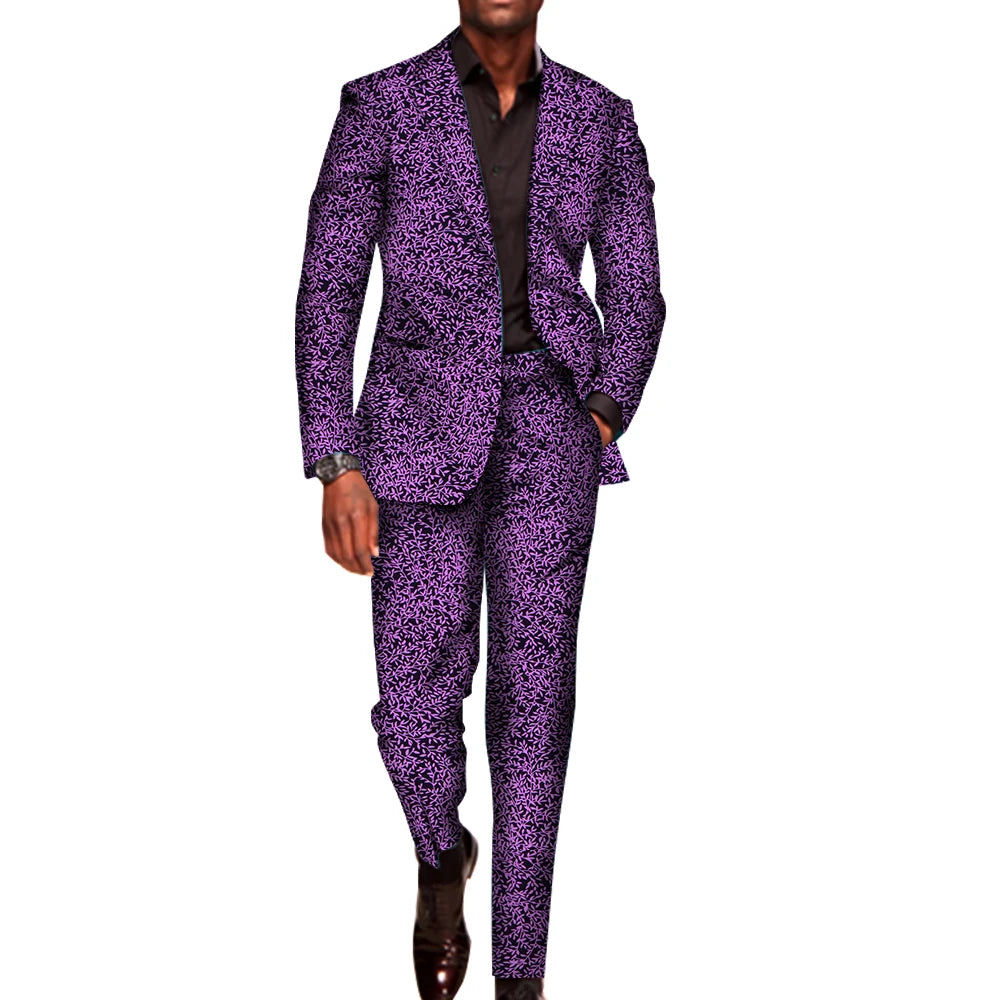 2 Pieces Set for Men Traditional Africa Clothing Pants Suits Men Party Long Sleeve Blazer Suits Plus Size African Outfits WYN602