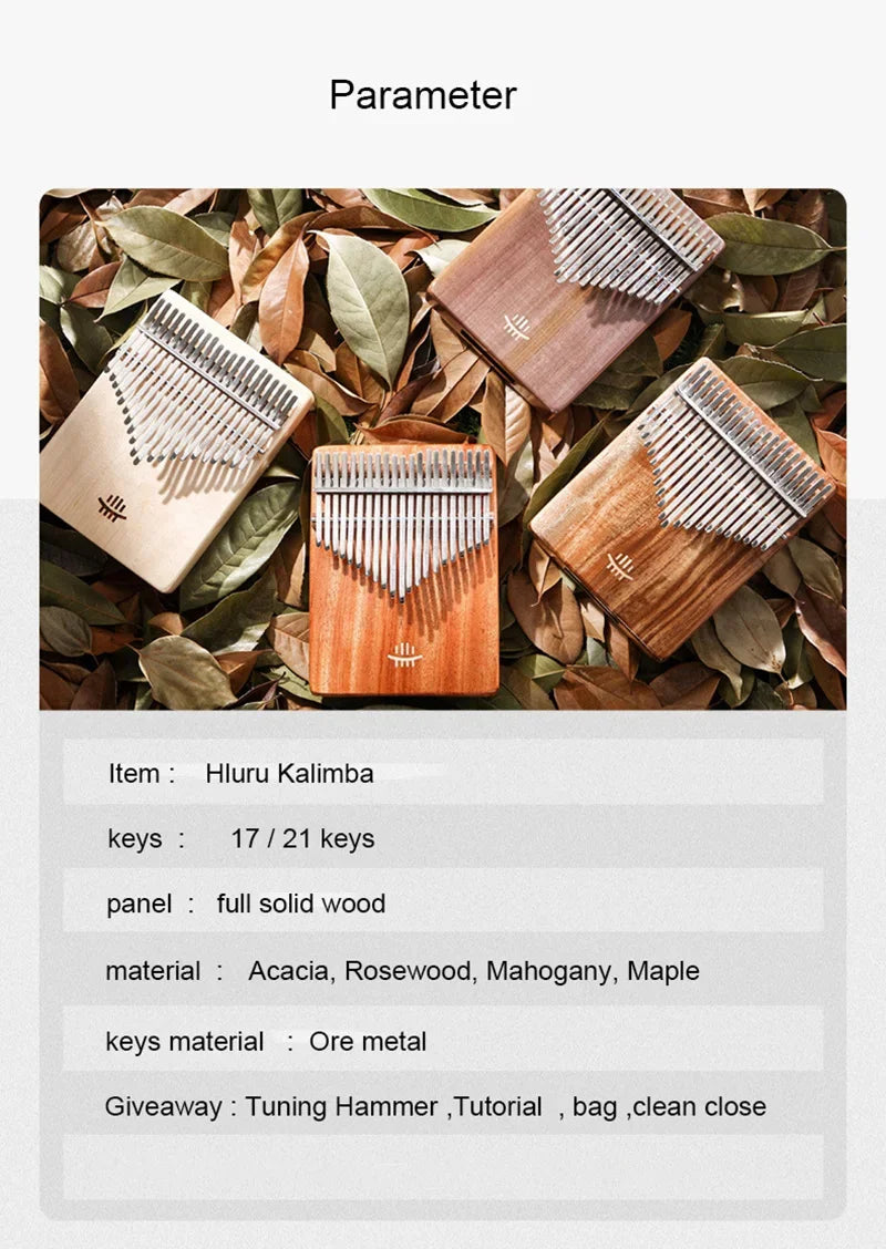 Hluru Kalimba 17Key Professional 21 Key Thumb Piano Rosewood Acacia Walnut Finger Piano Mbira For Beginner