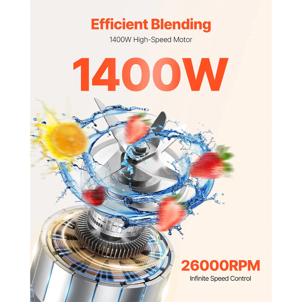 VEVOR Blender for Smoothies 1400W Professional Blender with Powerful Motor Multi-Functional Food Processing Blender for Kitchen