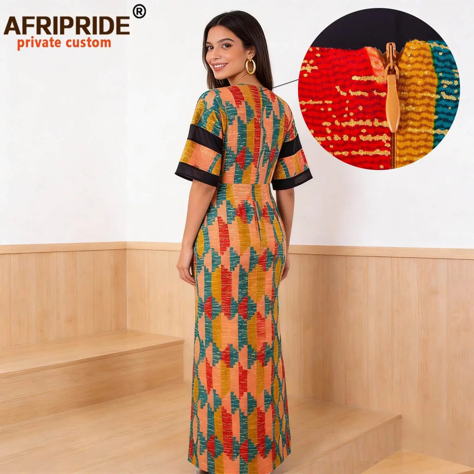 Women`s African Print Half Sleeve Dashiki Maxi Bodycon Dress Dashiki Ankara Party Dresses for Women Wax Batik AFRIPRIDE A1925049