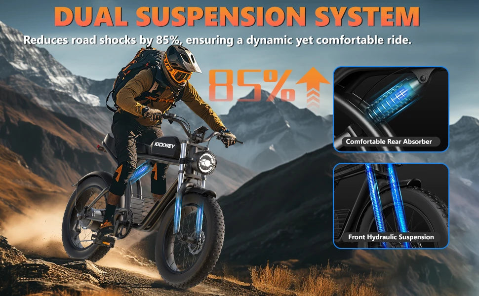 Kickwey K7 Electric bike 1500W Motor 48V 23AH Adult Electric bicycle 20 Inch Fat Tire 32MPH 7-Speed Mountain electric bike