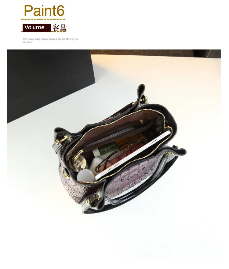 New Tote Bag for Women Crocodile Print Textured Bucket Bag Retro Shoulder Bag Fashion Handbag