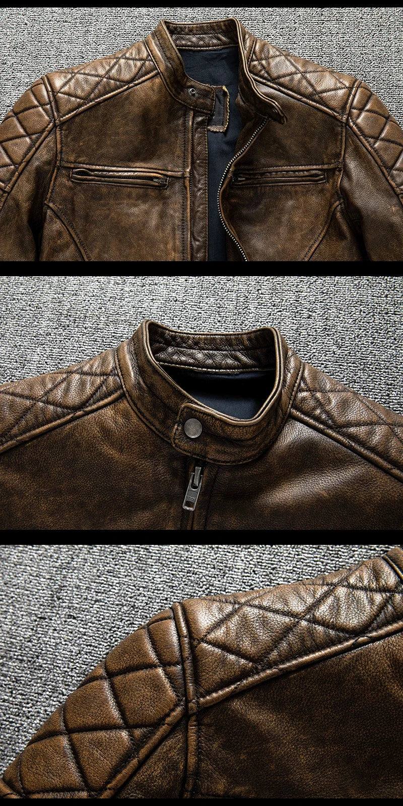 Vintage Men Leather Jacket Yellow Brown Thick 100% Genuine Cowhide Biker Jacket Slim Fit Men Motorcycle Coat Spring ASIAN SIZE