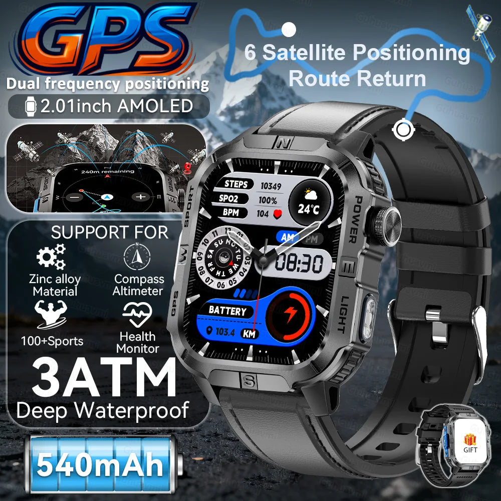 2026New GPS Outdoor Smart Watch Men Women Compass Altimeter Barometer Waterproof Bluetooth Call Sports Smartwatch 540mAh Battery