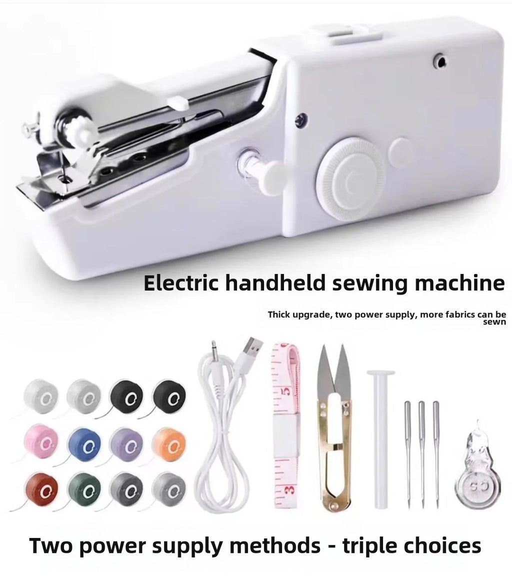 New Hand Sewing Machine Portable Sewing Machine Quick Handheld Sewing Tool Mini Electric Home DIY Apparel Supplies Arts Crafts