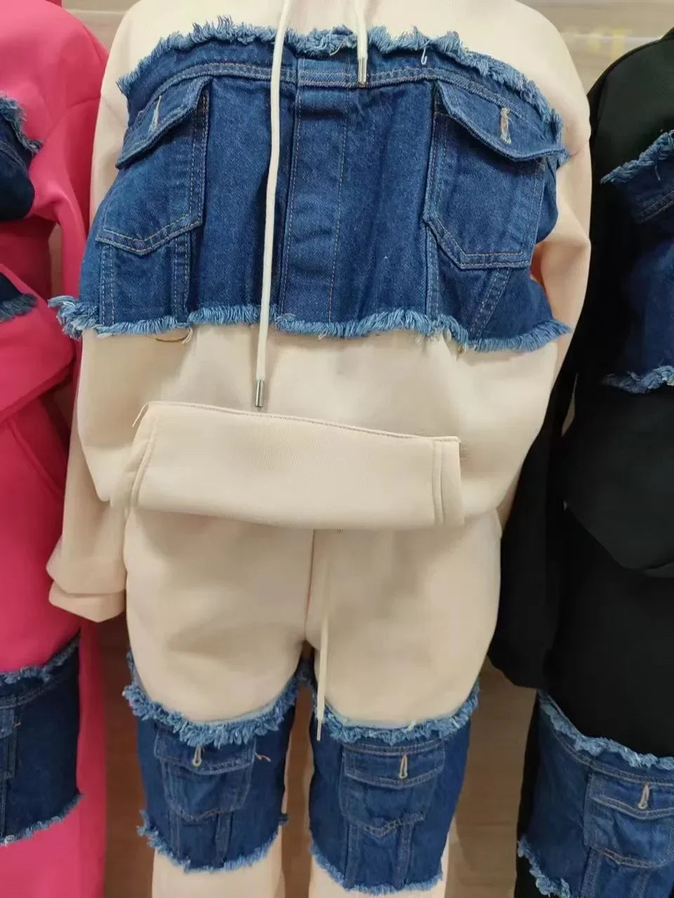 2 Piece Women Set Dashiki African Clothes Spring Autumn New Fashion Long Sleeve Denim Top And Pants Suit Party Matching Sets