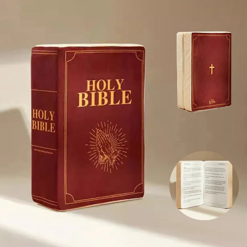 Holy Bible Pillow Book Plush Soft Plushies Opens Bible Corinthians 13 Gifts Toys Christian Gifts for Kid Room Decoration