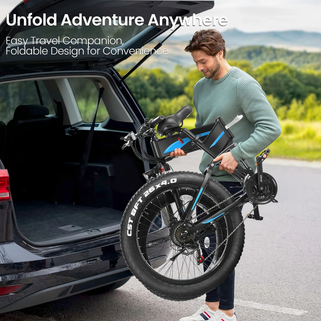 26" x 4.0 Fat Tire Ebike for Adult with HIgh Speed 500W Brushless Motor, 48V 10Ah Foldable Electric Bicycles, 20MPH EBike