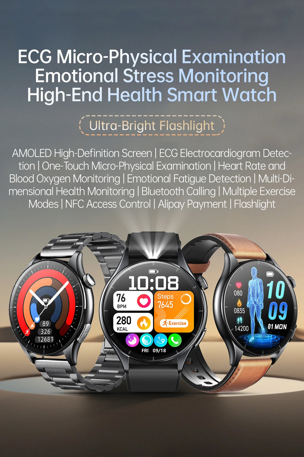 2025New Health Monitoring Uric Acid Blood Pressure Blood oxygen Body Analysis Smart Watch ECG+PPG Clock Smartwatches Men For IOS