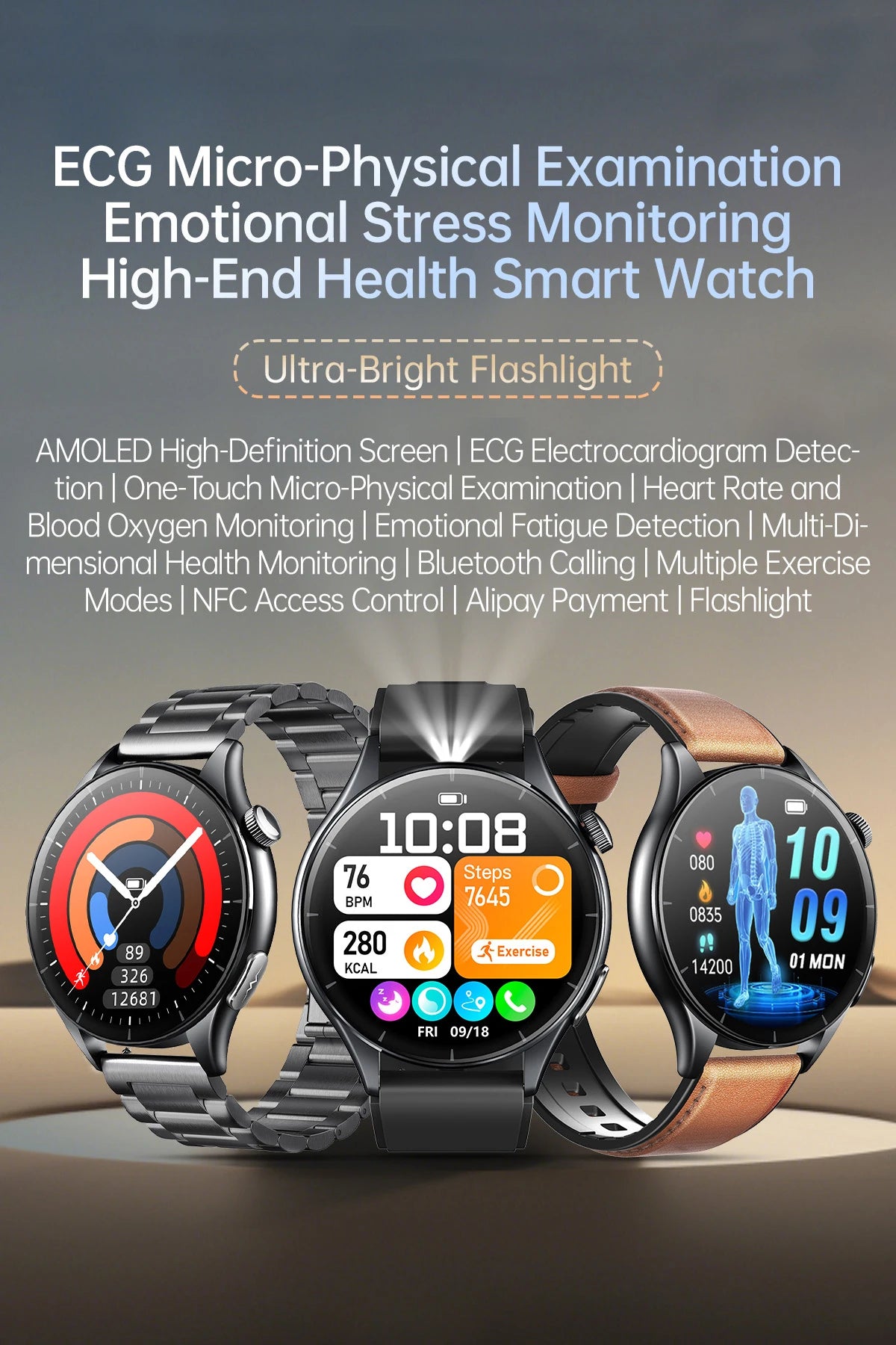2025New Health Monitoring Uric Acid Blood Pressure Blood oxygen Body Analysis Smart Watch ECG+PPG Clock Smartwatches Men For IOS