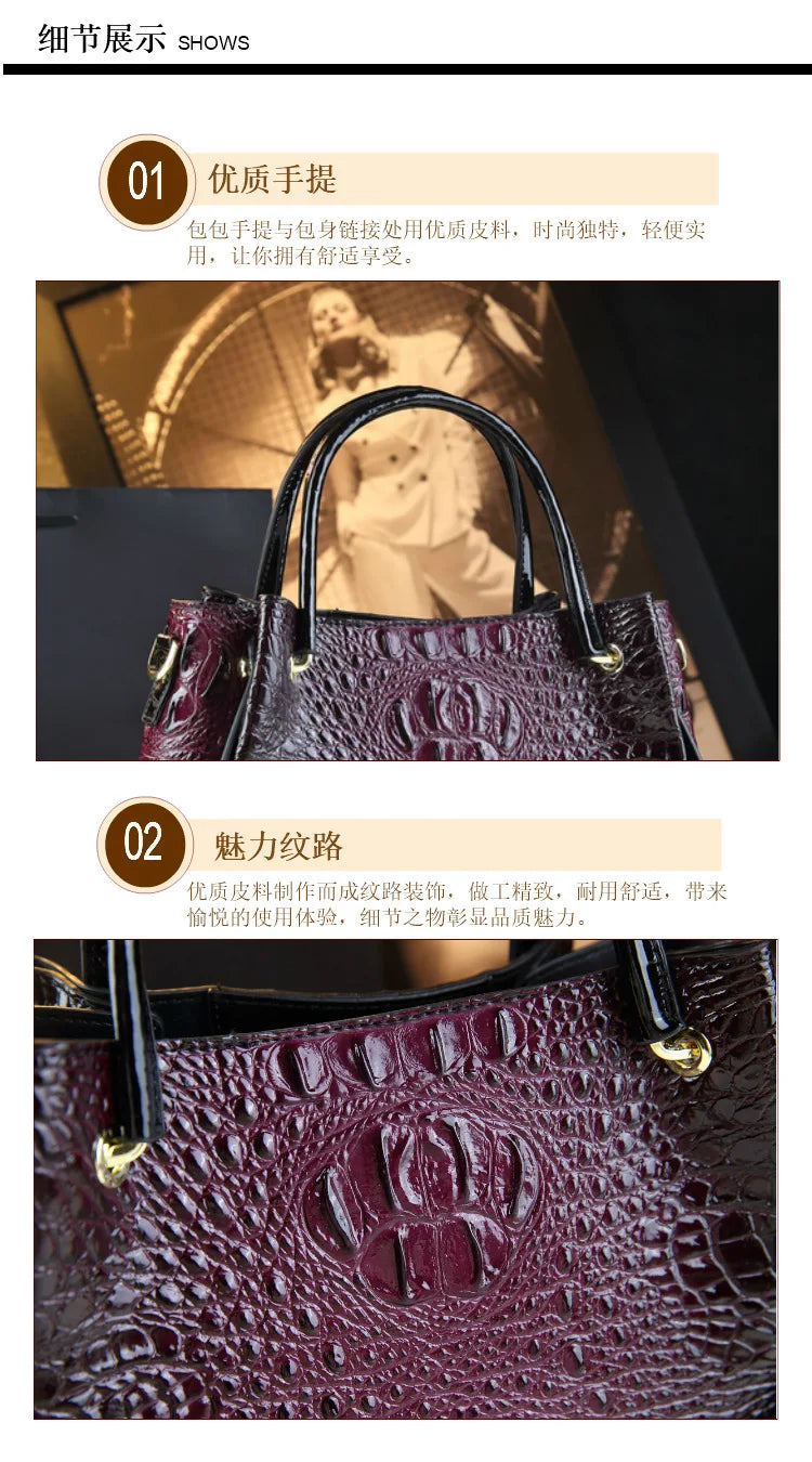 New Tote Bag for Women Crocodile Print Textured Bucket Bag Retro Shoulder Bag Fashion Handbag