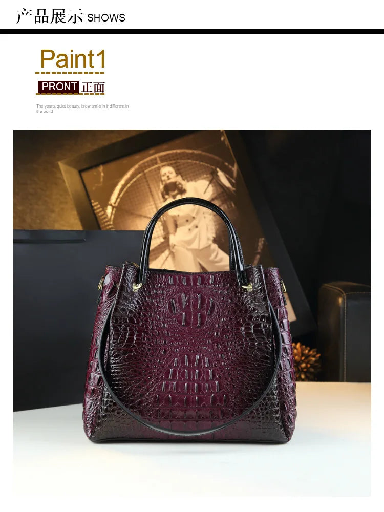 New Tote Bag for Women Crocodile Print Textured Bucket Bag Retro Shoulder Bag Fashion Handbag