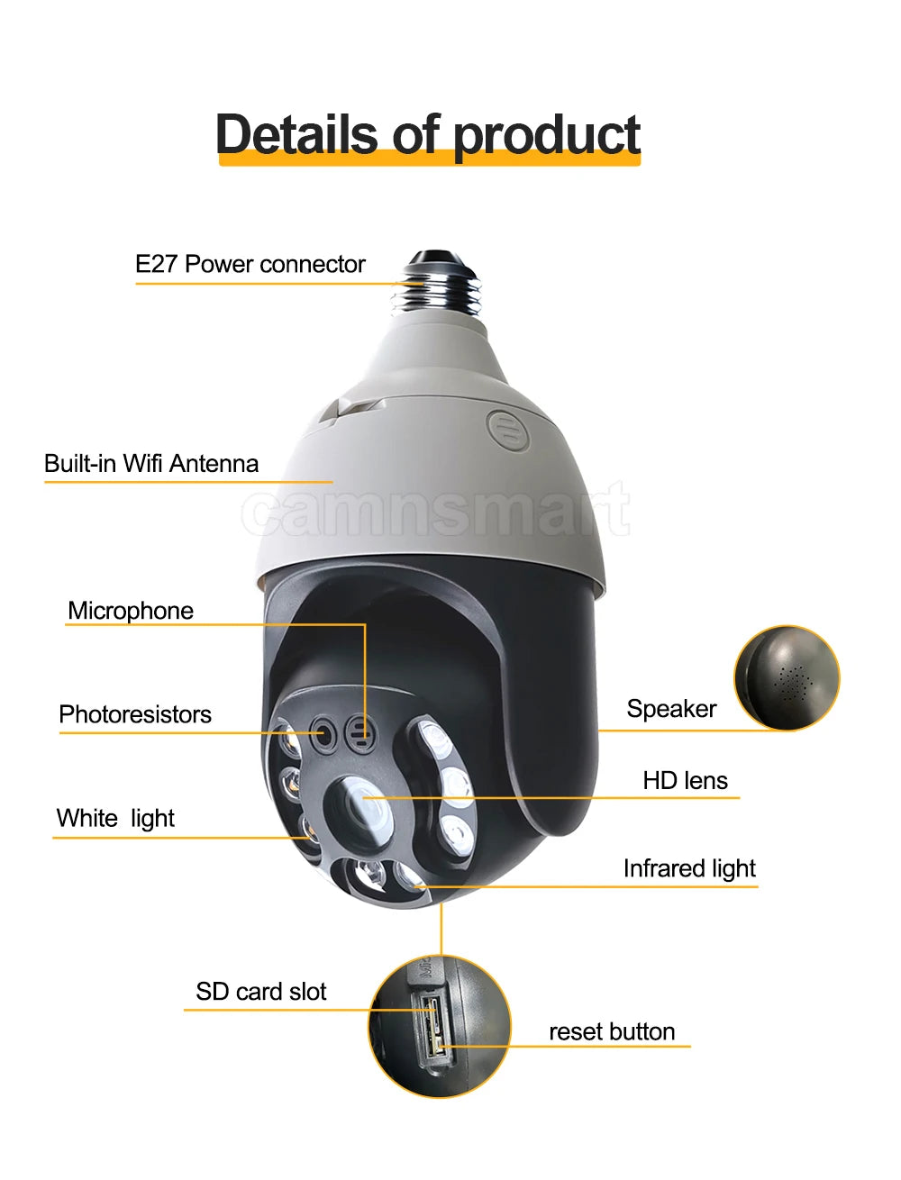 Ultra 6MP Outdoor Wireless WIFI Camera E27 Bulb Type for Smart Home Tuya APP IP66 Waterproof Auto Track Motion Detection