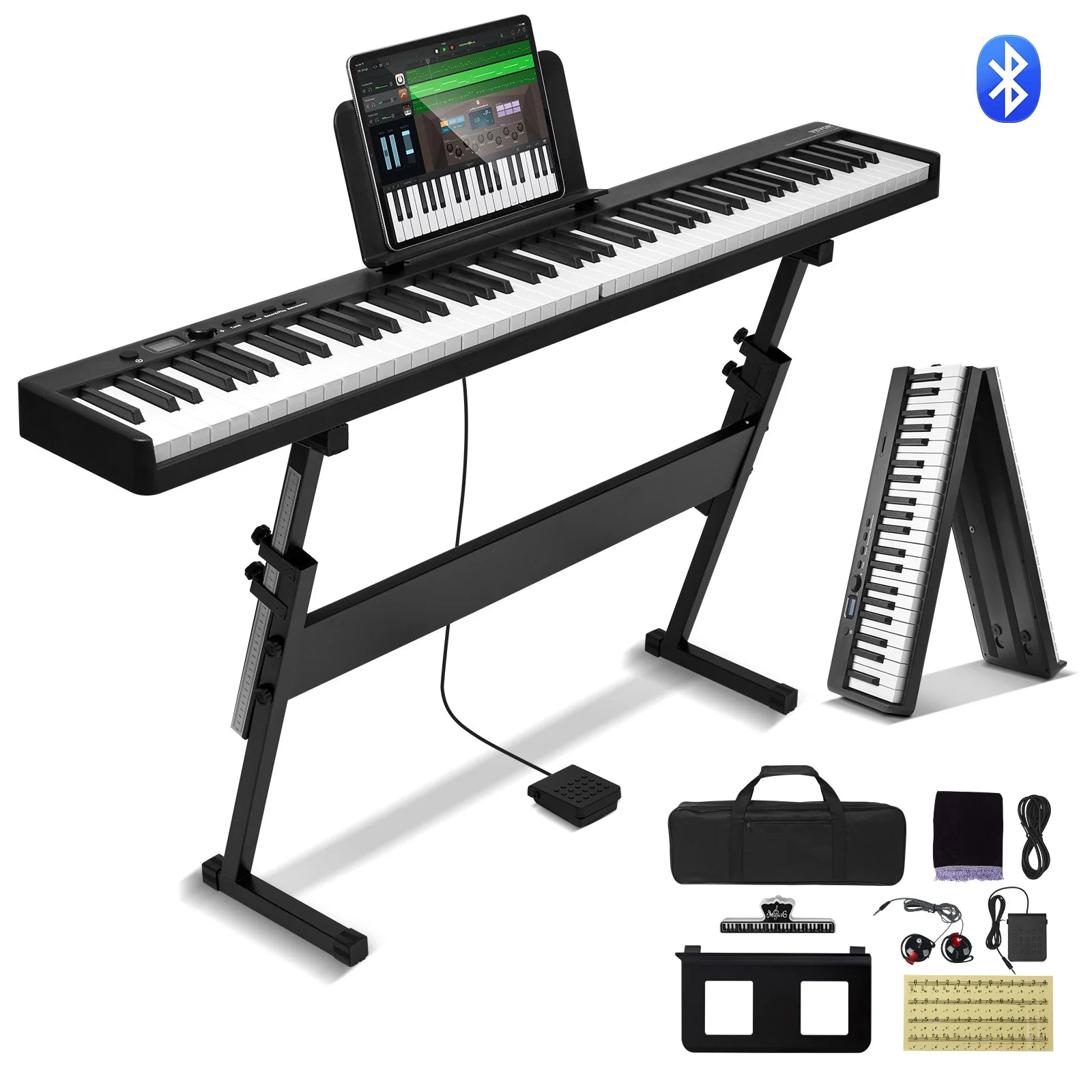 VEVOR 88 Key Folding Keyboard Piano Bluetooth & MIDI Portable Electronic Digital Foldable Piano Rechargeable for Beginners Use