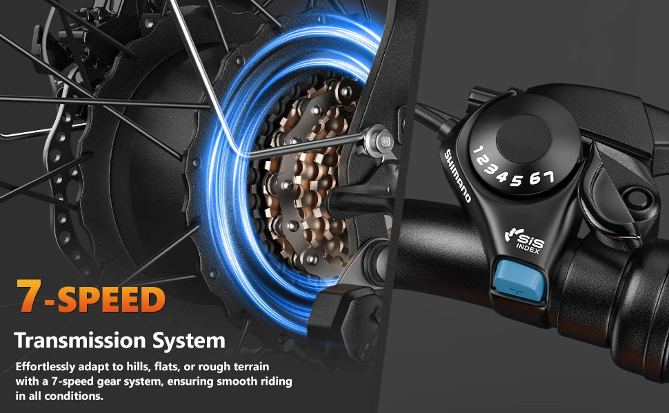 Kickwey K7 Electric bike 1500W Motor 48V 23AH Adult Electric bicycle 20 Inch Fat Tire 32MPH 7-Speed Mountain electric bike