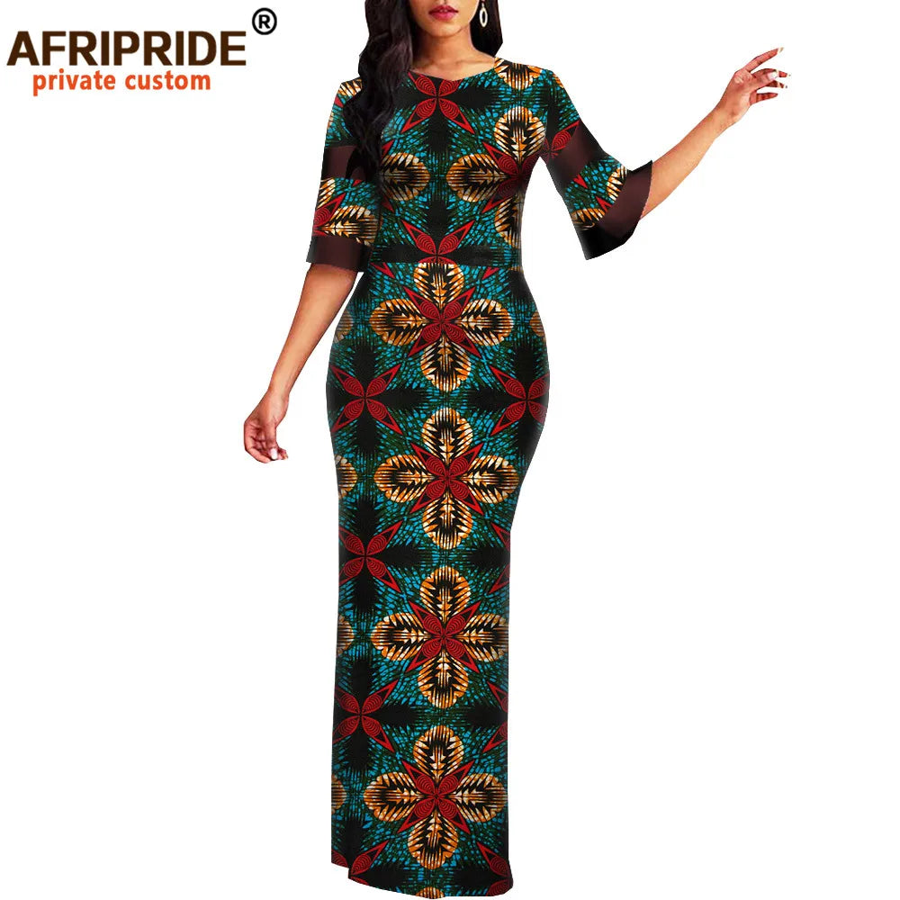Women`s African Print Half Sleeve Dashiki Maxi Bodycon Dress Dashiki Ankara Party Dresses for Women Wax Batik AFRIPRIDE A1925049