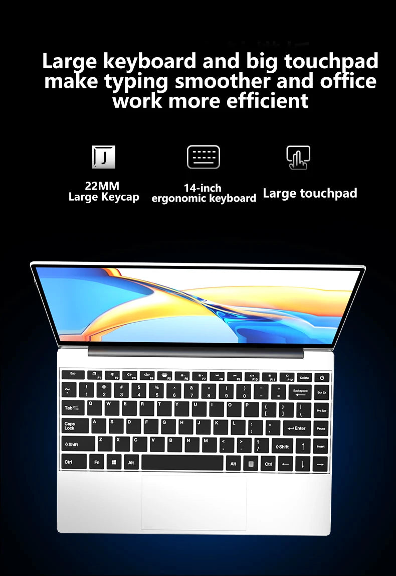 LENO 14.1"Ultra Slim Laptop Windows11 16GB 2TB SSD Gamer Notebook Intel 4405U 1920*1080 Display Office Study Gaming Computer PC
