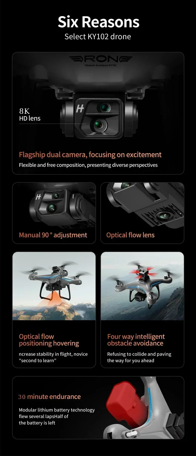 Lenovo Ky102 Drone 8k Hd Aerial Photography Dual Camera Brushless Quadcopter Obstacle Avoidance Optical Flow Aerial Rc Drone
