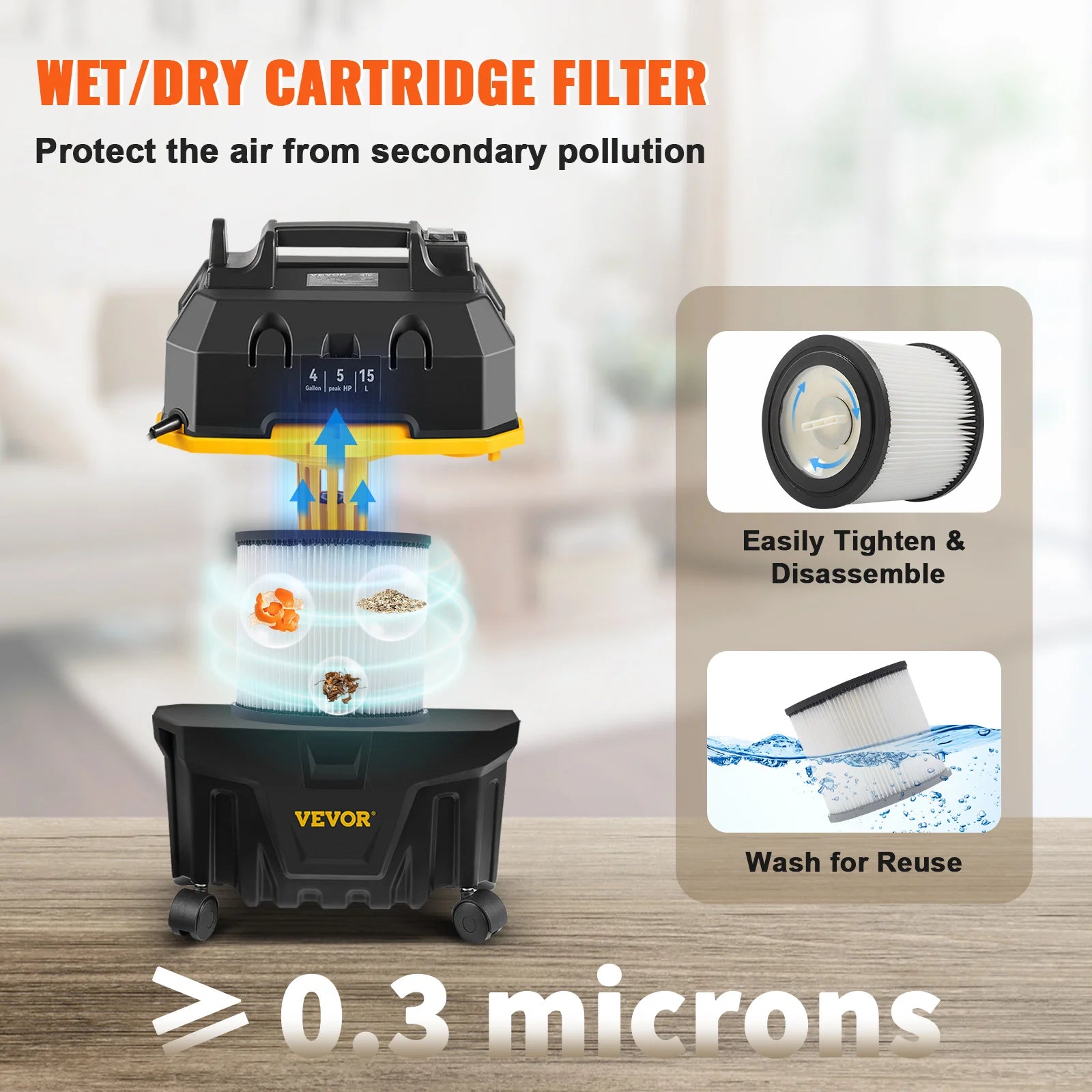 SucceBuy Portable Wet and Dry Vacuum Cleaner 15L For Car & Home Appliance 1200W Power Strong Suction Vacuum Cleaner & Air Blower