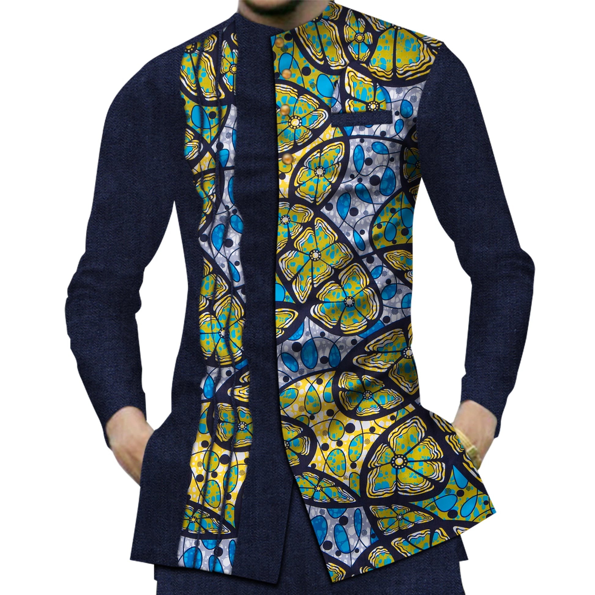 Casual 100% Cotton Mens African Clothing Dashiki Patchwork Print Shirt Tops Bazin Riche Traditional African Clothes WYN380
