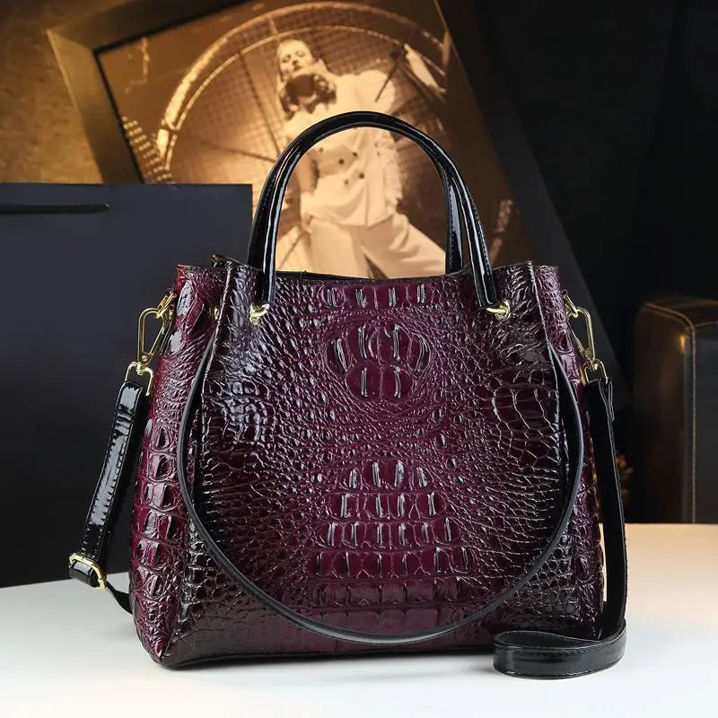 New Tote Bag for Women Crocodile Print Textured Bucket Bag Retro Shoulder Bag Fashion Handbag
