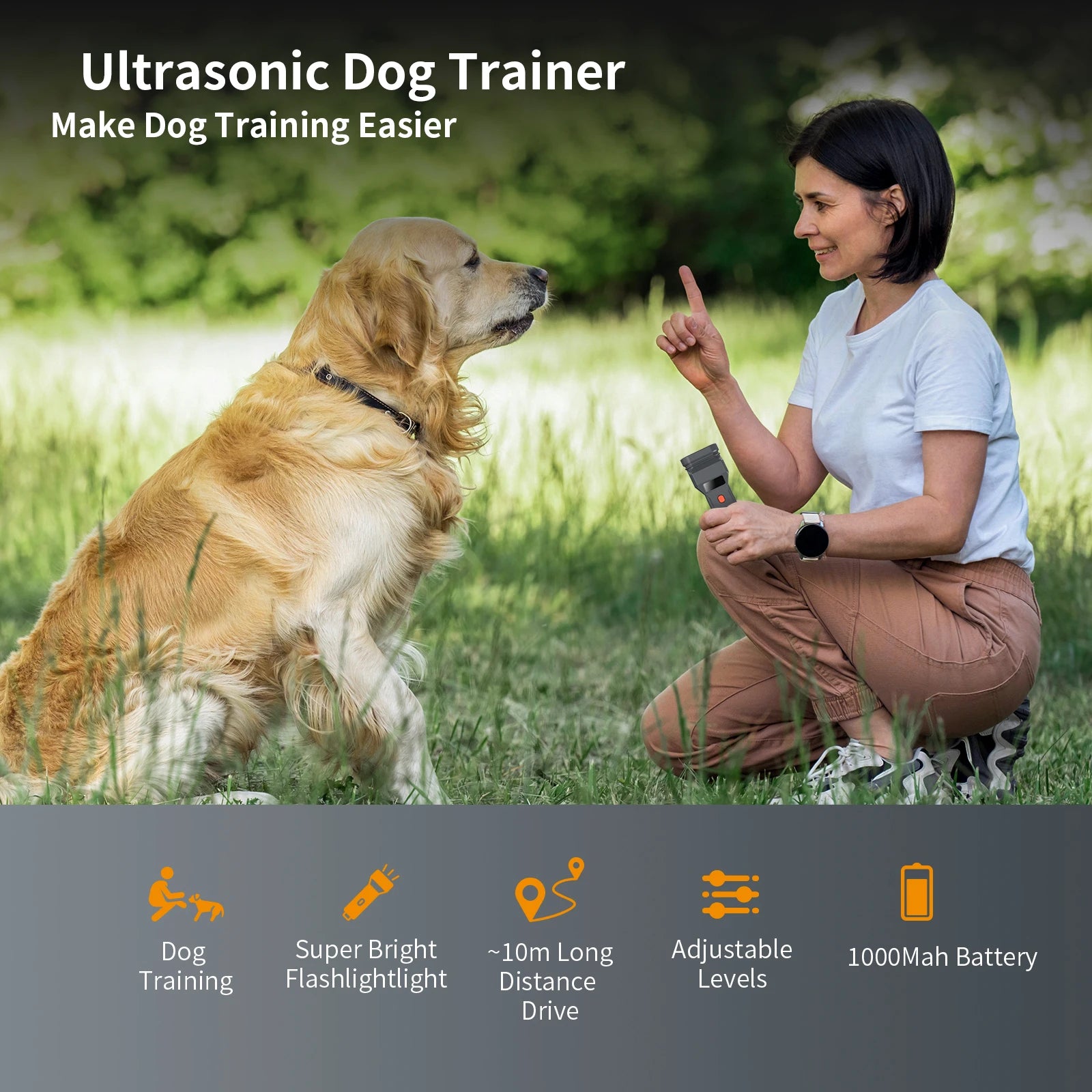 3 Ultrasonic Dog Repeller Anti Bark Dog Attacks Deterrent Devices Rechargeable Pet Stop-Barking Training With LED Flashlight