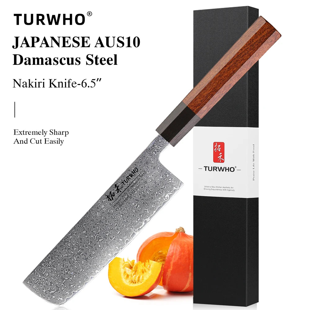 TURWHO Hand Forged Japanese Chef Knife Damascus Steel Kitchen Knives Santoku Sashimi Bread Utility Handmade Blade Cooking Tools