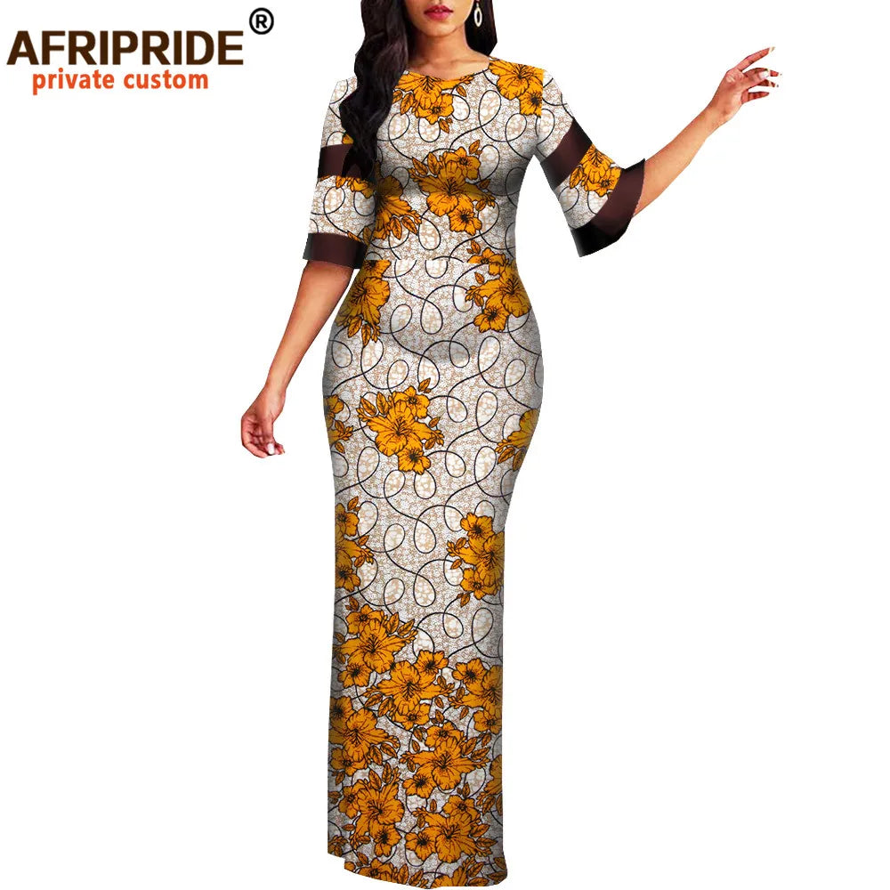Women`s African Print Half Sleeve Dashiki Maxi Bodycon Dress Dashiki Ankara Party Dresses for Women Wax Batik AFRIPRIDE A1925049