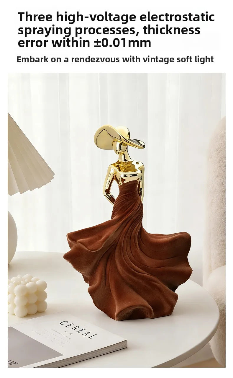 Luxury Home Decor Electroplating Flocked Figure Figurine Desk Decoration High-end LivingRoom TV Wine Cabinet Craft Ornament Gift