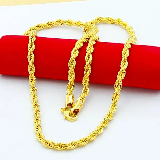 24K Gold Twisted Rope Necklace | AU999 Pure Gold, 3mm fine twist, double - strand design, minimalist & versatile elegance