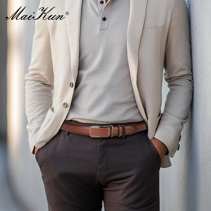 Maikun Leather Ratchet Belt For Men Click Leather Belt Adjustable Buckle Trim To Fit Black Brown