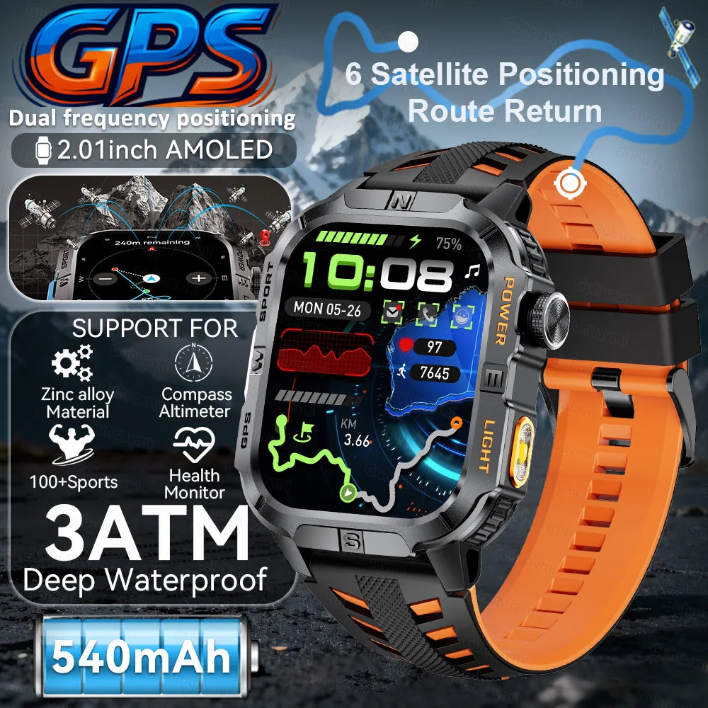 2026New GPS Outdoor Smart Watch Men Women Compass Altimeter Barometer Waterproof Bluetooth Call Sports Smartwatch 540mAh Battery