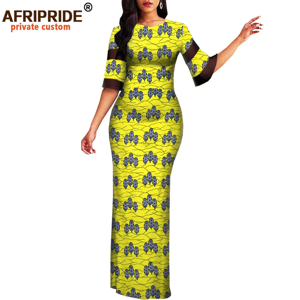 Women`s African Print Half Sleeve Dashiki Maxi Bodycon Dress Dashiki Ankara Party Dresses for Women Wax Batik AFRIPRIDE A1925049