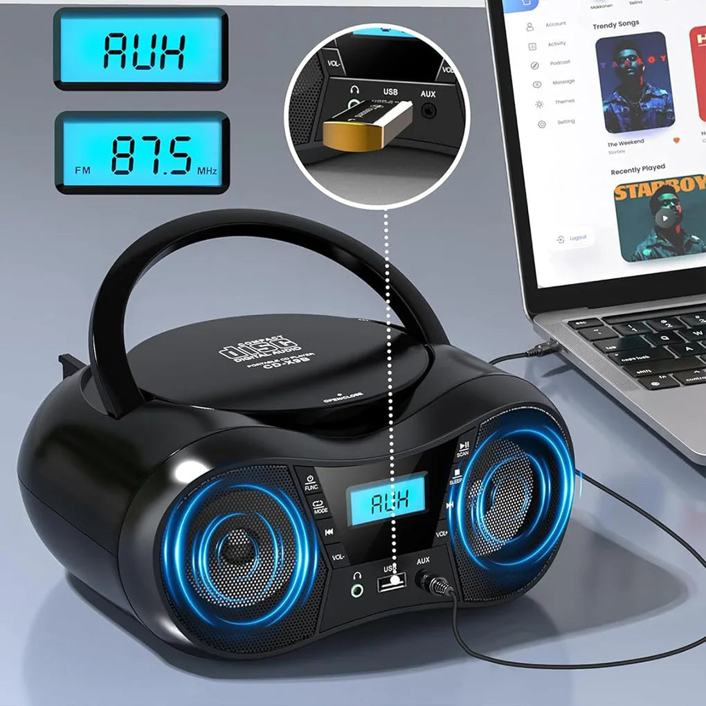 Portable CD Player Bluetooth Boombox CD Player AM/FM Radio Stereo Player, Compatible For CD/CD-R/RW Radio For Home