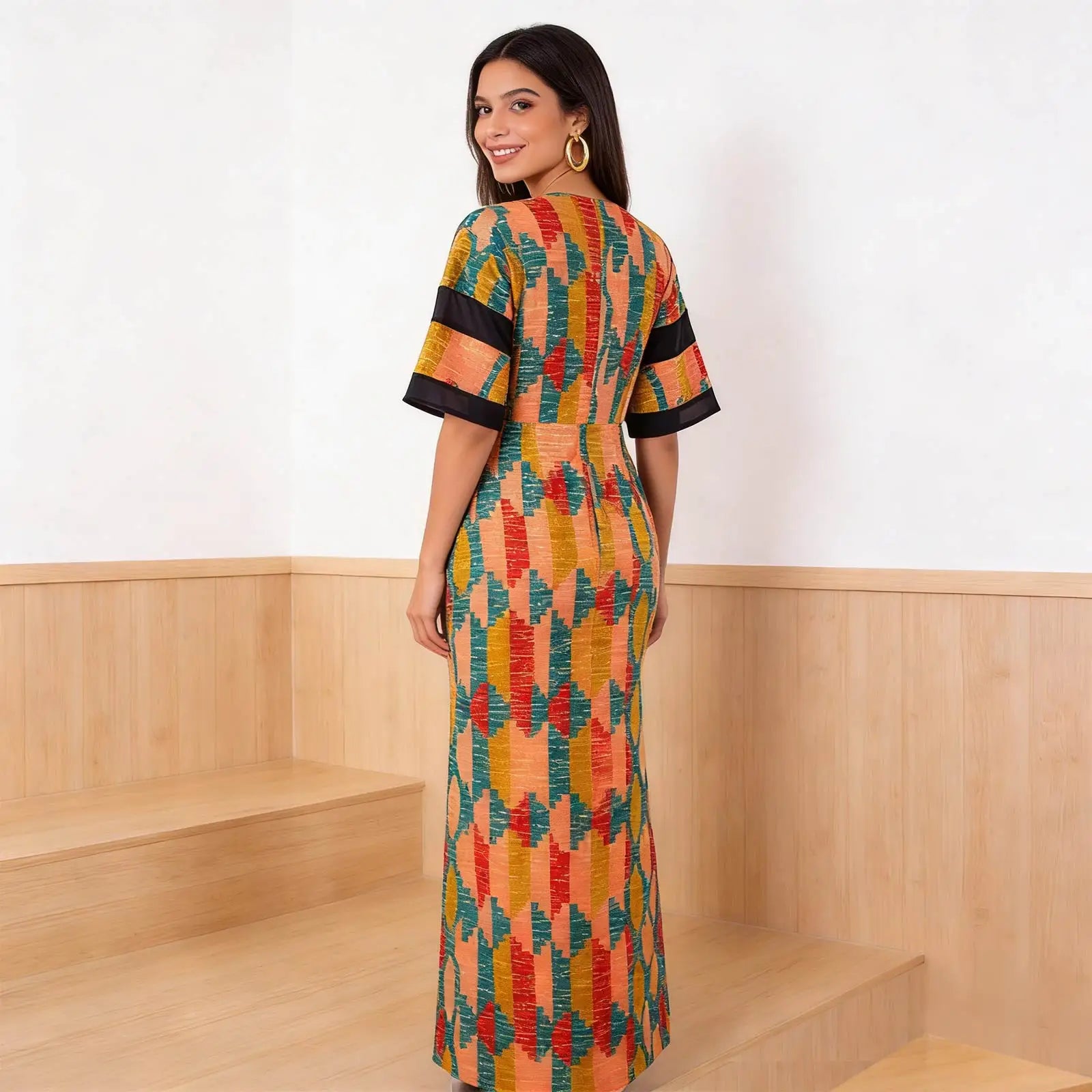 Women`s African Print Half Sleeve Dashiki Maxi Bodycon Dress Dashiki Ankara Party Dresses for Women Wax Batik AFRIPRIDE A1925049