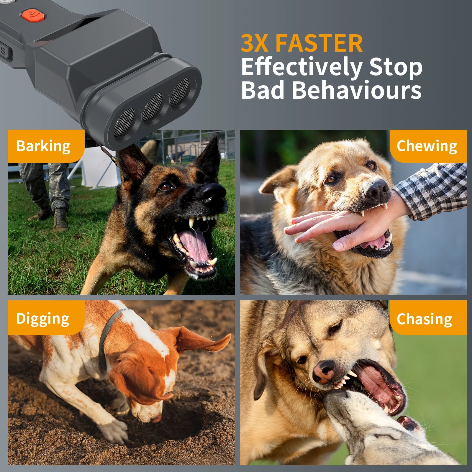 3 Ultrasonic Dog Repeller Anti Bark Dog Attacks Deterrent Devices Rechargeable Pet Stop-Barking Training With LED Flashlight