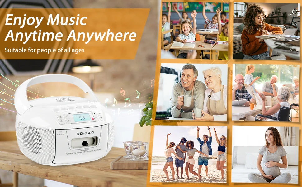 CD cassette boombox combo with bluetooth and AM FM radios,portable cd tape recorder with USB,DC AC powered