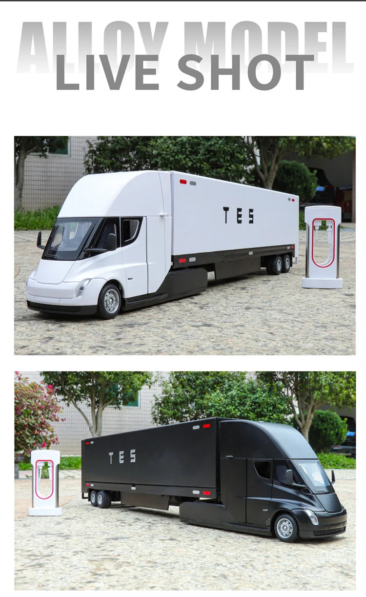 1:32 Semi Alloy Electric Semi Trailer Truck Head Car Model Diecast Container Transport Truck Vehicles Car Model Sound Light Toys