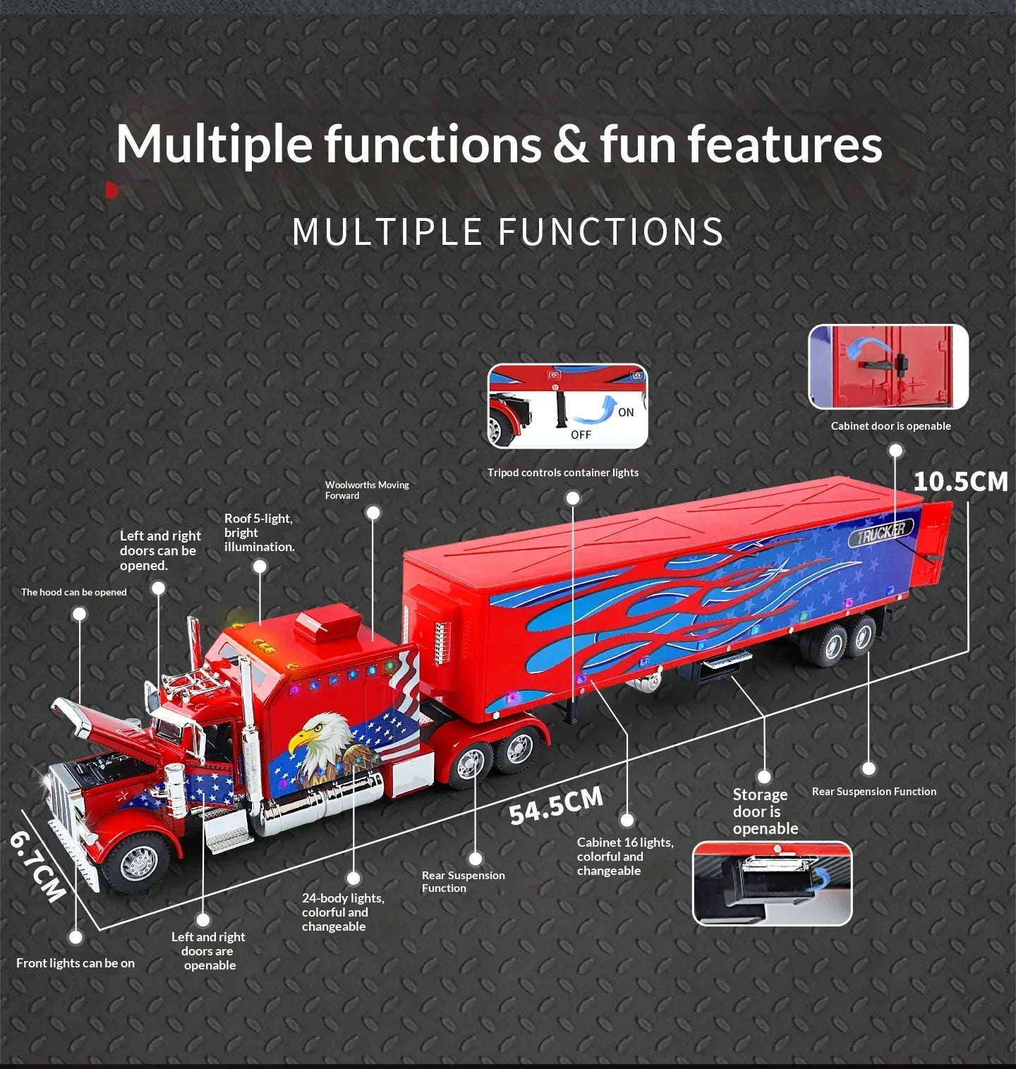 1:24 389 Platform Trailer Container Transport Tow Truck Toy Car For Diecast Vehicle Model Collection Gift Boy