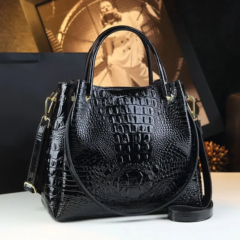 New Tote Bag for Women Crocodile Print Textured Bucket Bag Retro Shoulder Bag Fashion Handbag